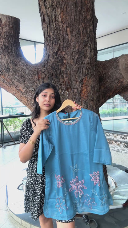 Sonam Blue Embroidered Cord Set with Dupatta