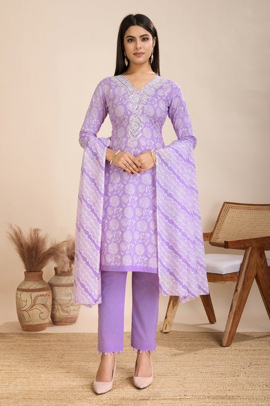 Pure Semi - Cambric Print Suit Set with Mal Cotton Dupatta - Anusheet Fashion