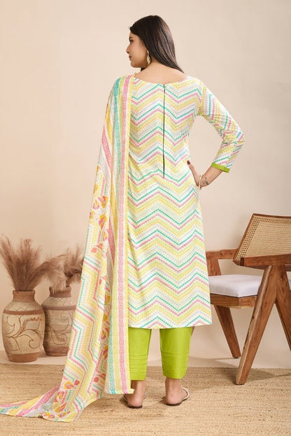 Pure Semi - Cambric Print Suit with Mal Cotton Dupatta in Multicolor - Anusheet Fashion