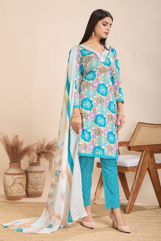 Pure Semi Cambric Print Suits with Mal Cotton Dupatta - Anusheet Fashion