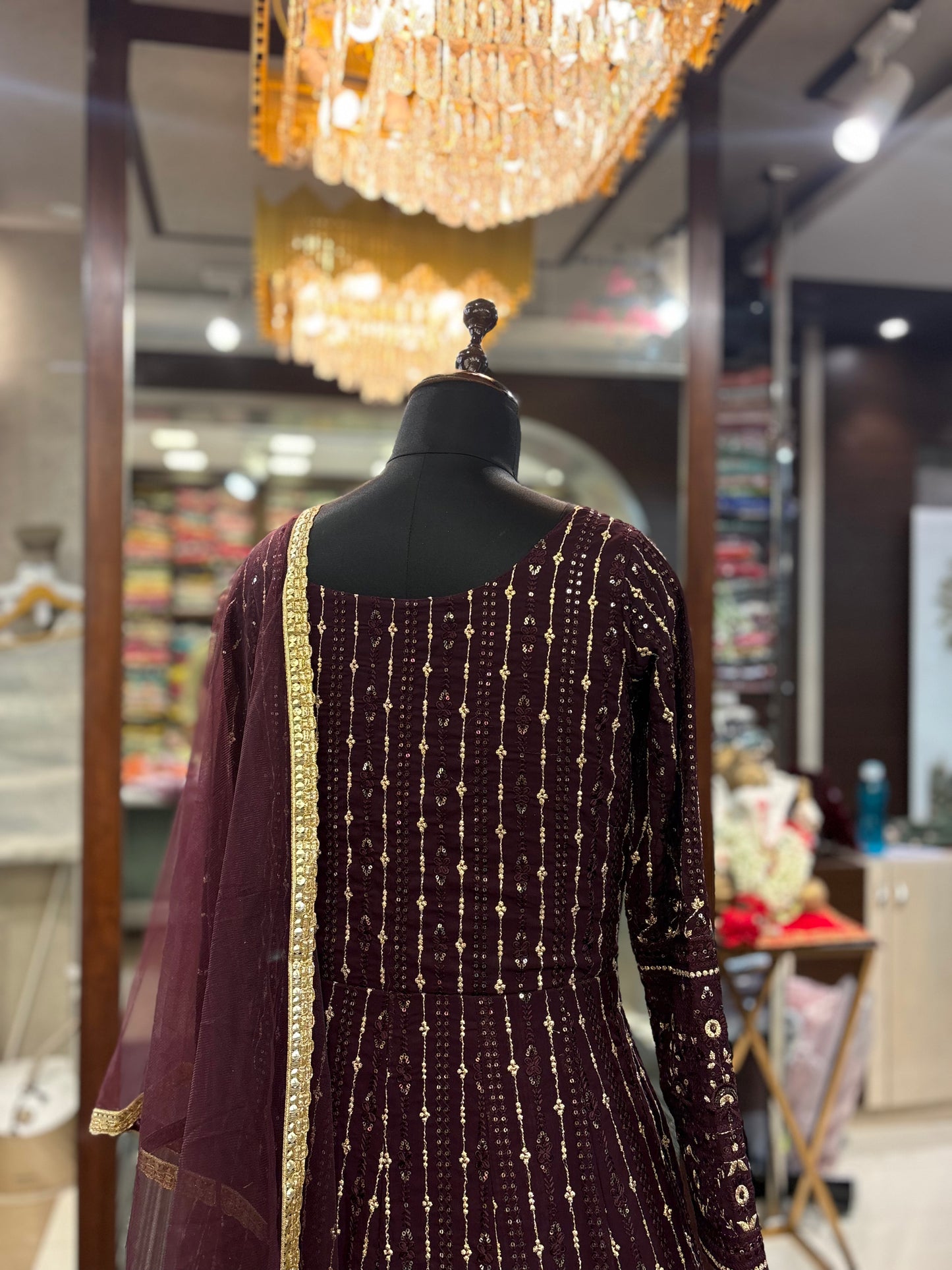purple gown with sequin detailing and net dupatta