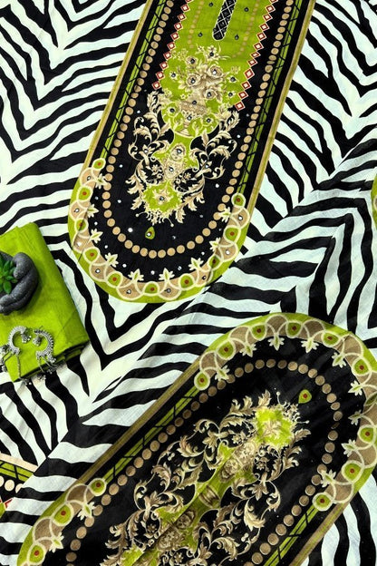 Unstitched Pure Cotton Printed Suit Material with Zebra Print - Anusheet Fashion