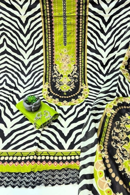 Unstitched Pure Cotton Printed Suit Material with Zebra Print - Anusheet Fashion