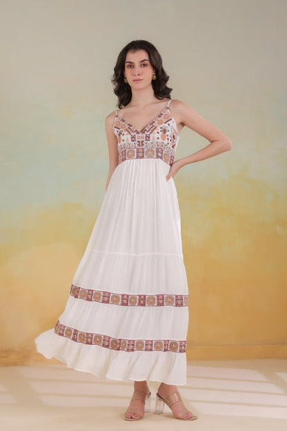 Bindhu White Flowy Embroidered Sleeveless Dress Bindhu White Flowy Embroidered Sleeveless Dress